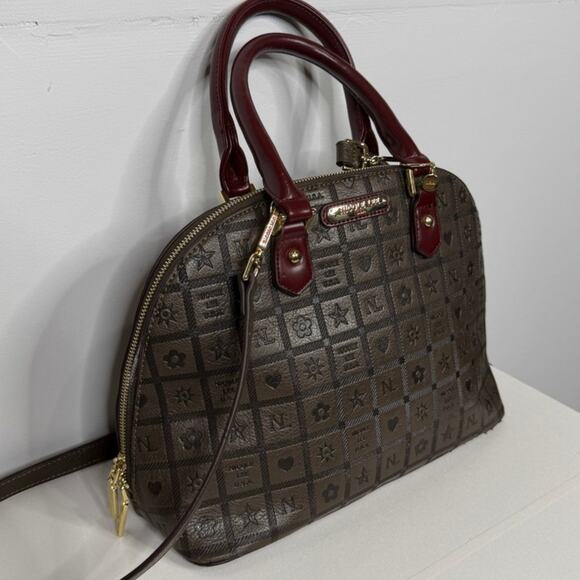 Nicole Lee Monogrammed Dome Satchel Handbag In Brown And Burgundy Red main image 9